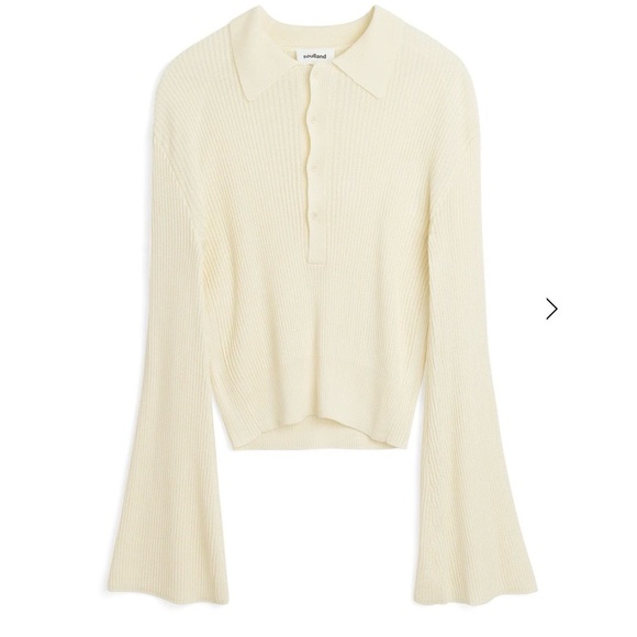 Soulland Kiki Rib Knit Polo Sweater Off White XS | Flared Sleeve Knit Jumper - Picture 1 of 11